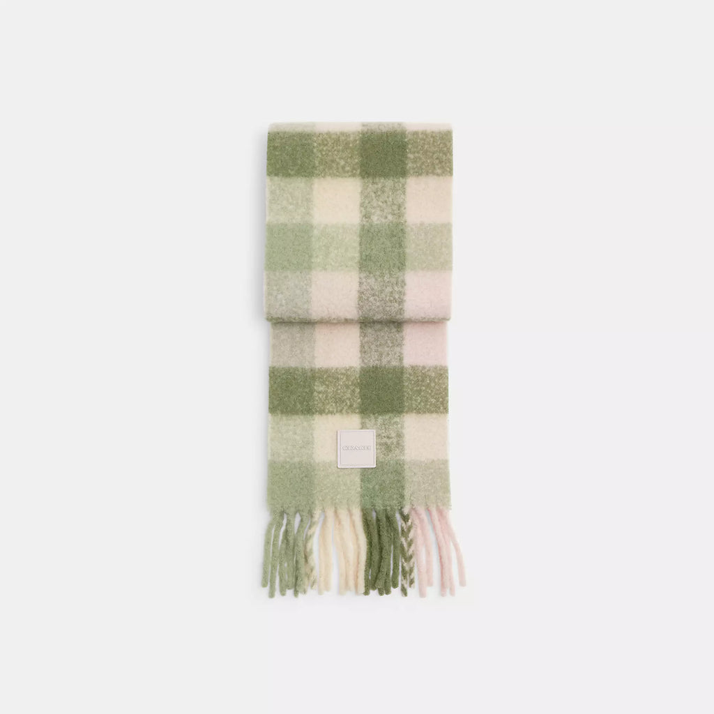 Coach Outlet Oversized Plaid Muffler With Rubber Patch