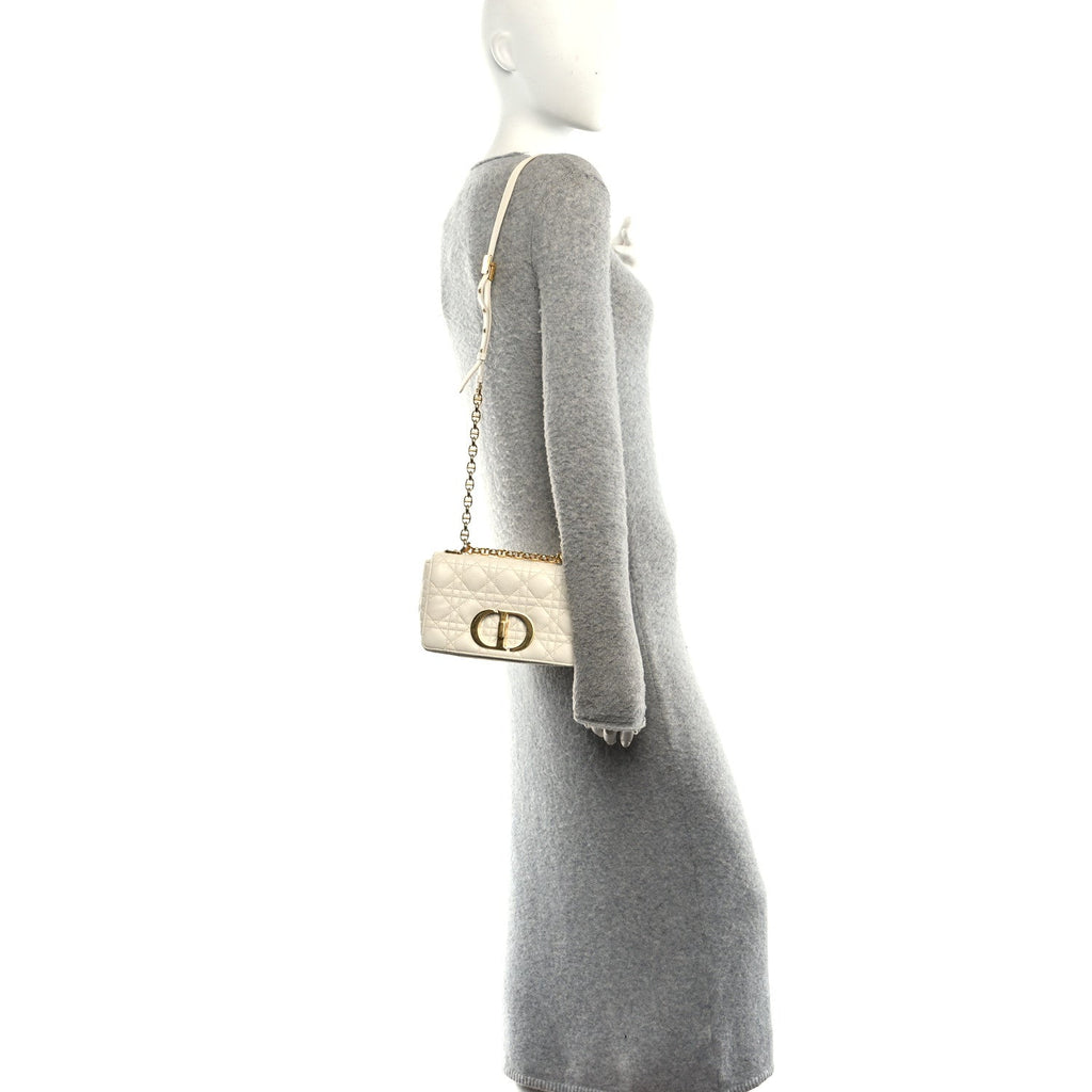 Grained Calfskin Cannage Small Caro Bag White