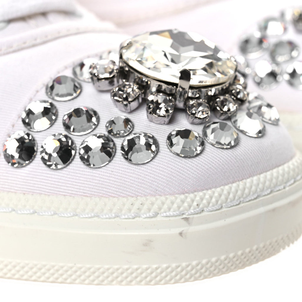 Gabardine Crystal Low Sneakers 35 Bianco
