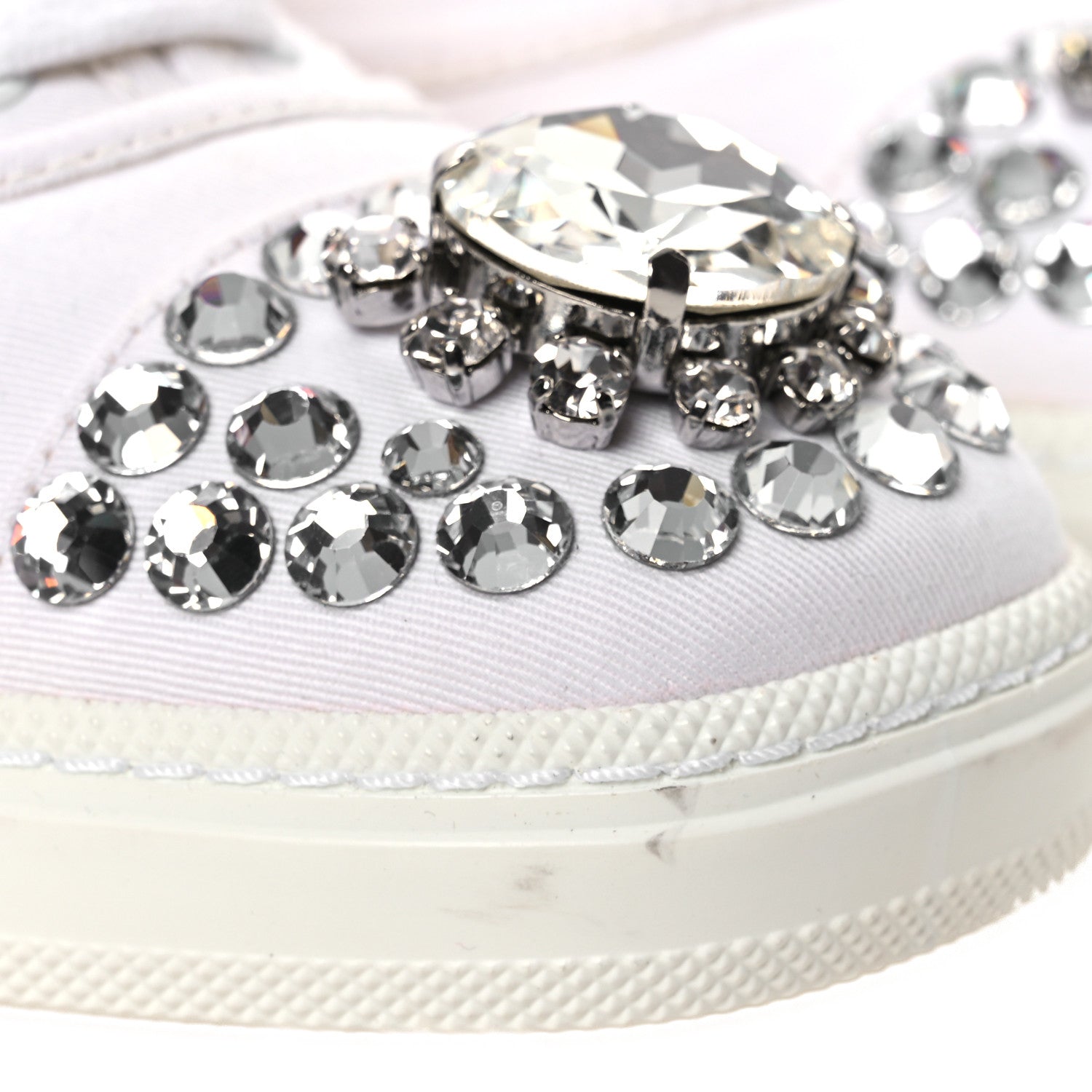 Gabardine Crystal Low Sneakers 35 Bianco