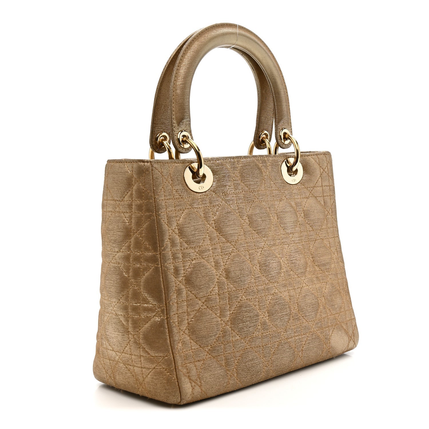 Metallic Nylon Cannage Medium Lady Dior Gold