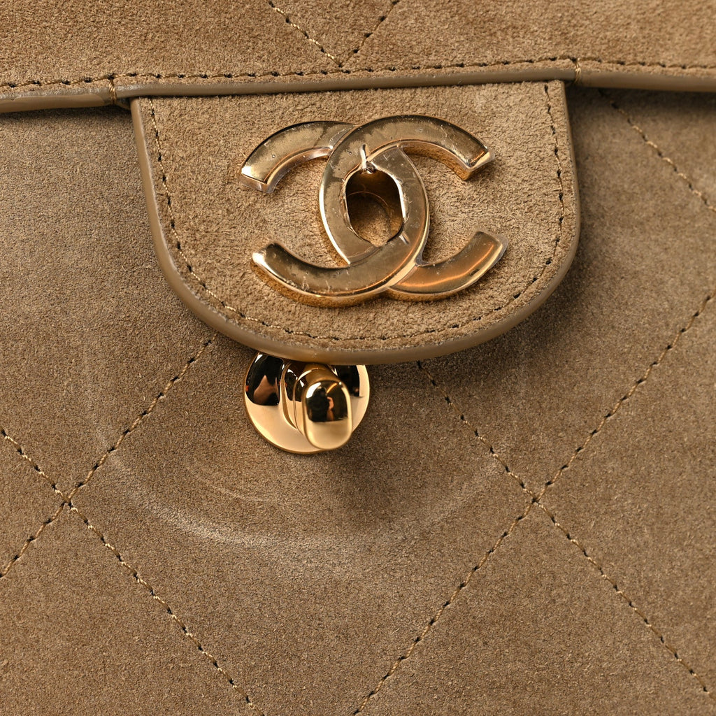 Suede Calfskin Souplissimo Maxi Flap Dark Beige