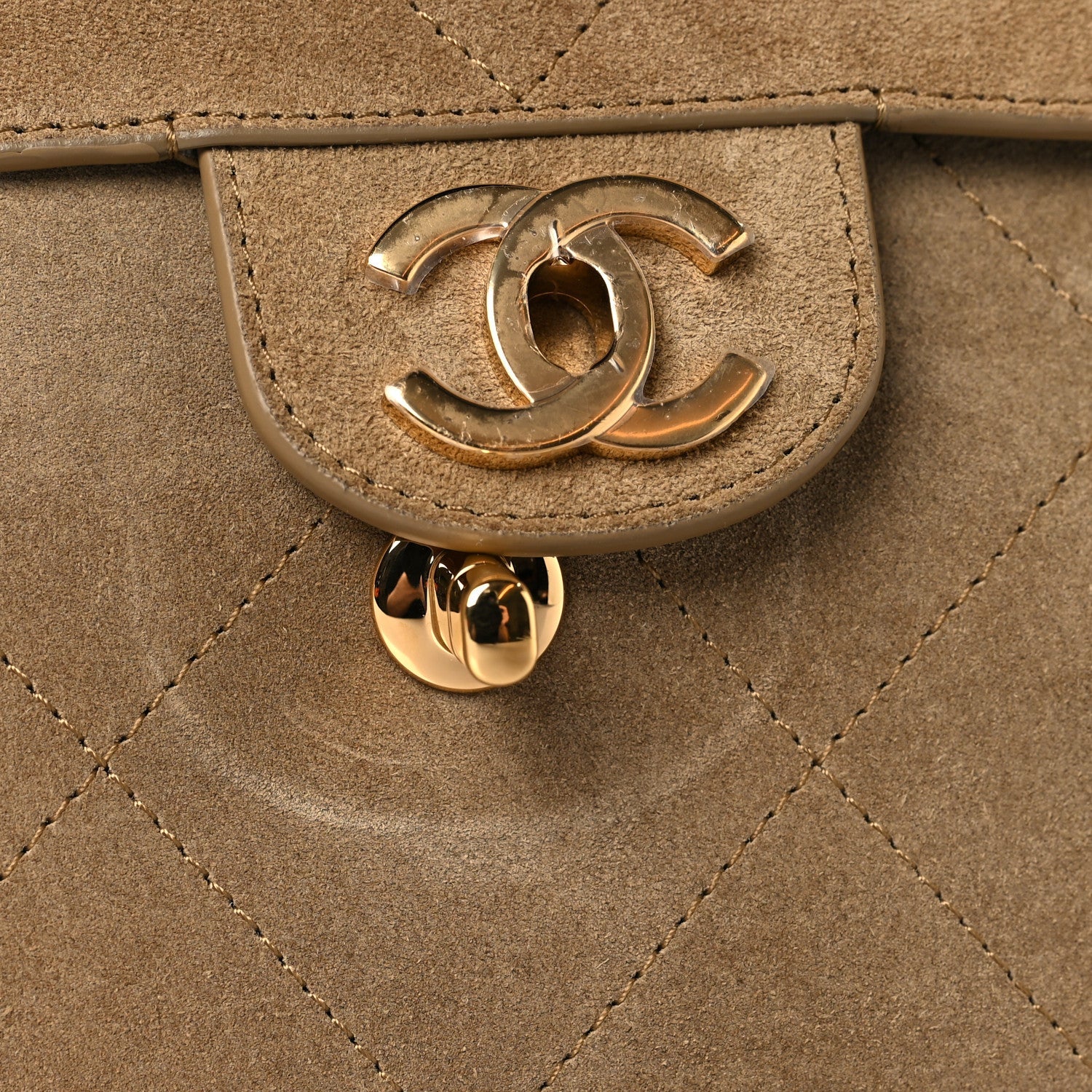 Suede Calfskin Souplissimo Maxi Flap Dark Beige