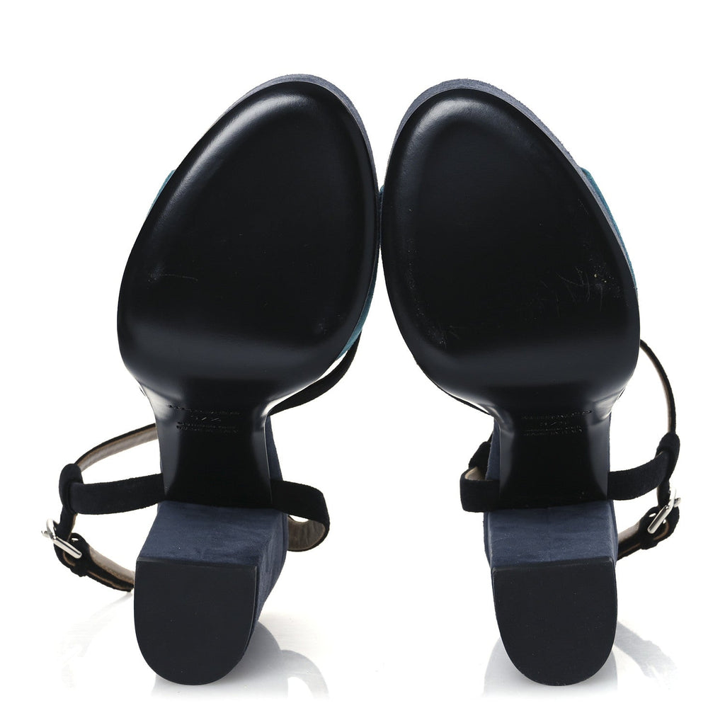Suede Goatskin Calas Sandals 37.5 Vert Oxford Bleu Celeste Black