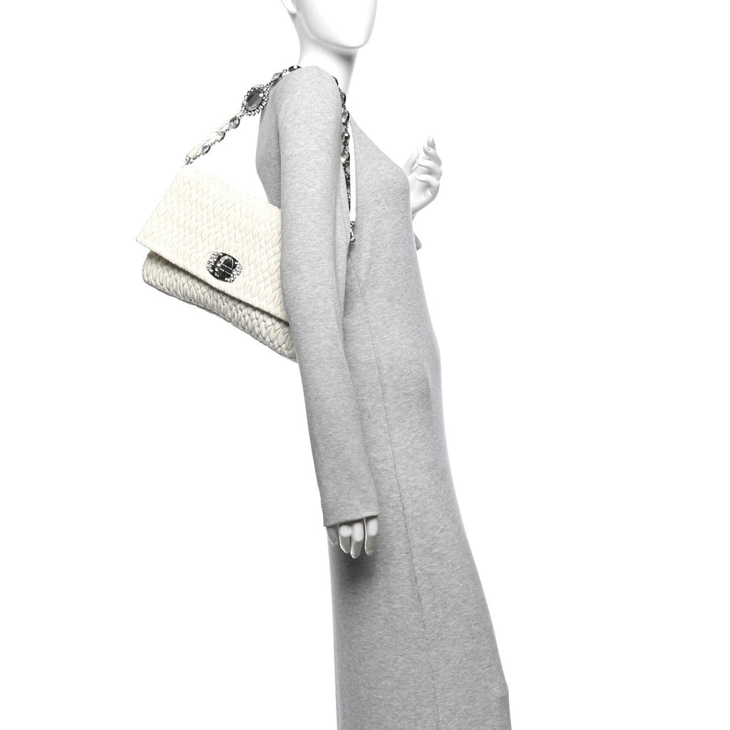 Nappa Matelasse Crystal Flap Clutch White