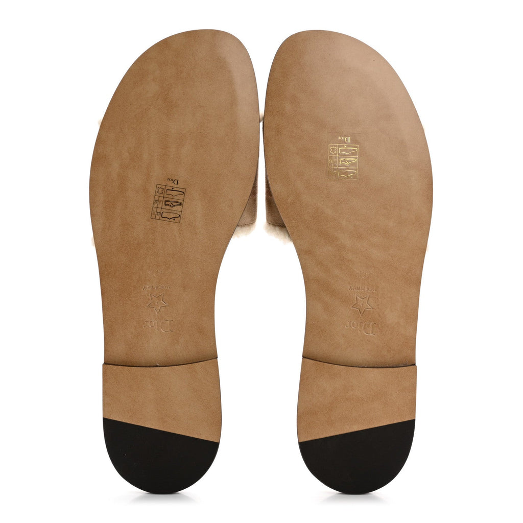 Suede Goatskin Shearling Embroidered Dway Slide Sandals 40.5 Cookie