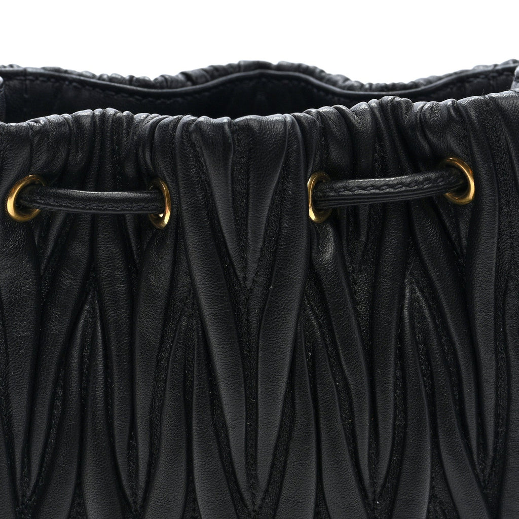 Nappa Matelasse Mini Drawstring Bucket Bag Black
