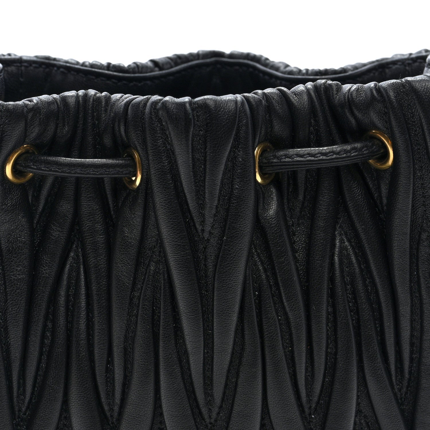 Nappa Matelasse Mini Drawstring Bucket Bag Black