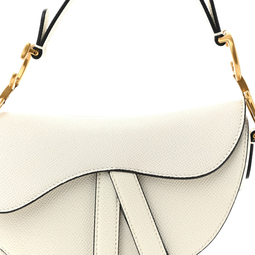 Grained Calfskin Mini Saddle Bag White