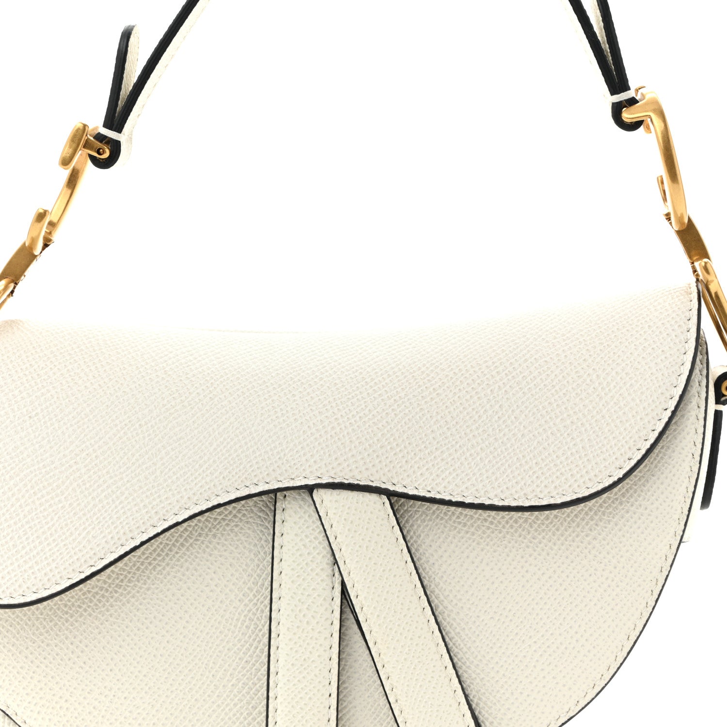 Grained Calfskin Mini Saddle Bag White