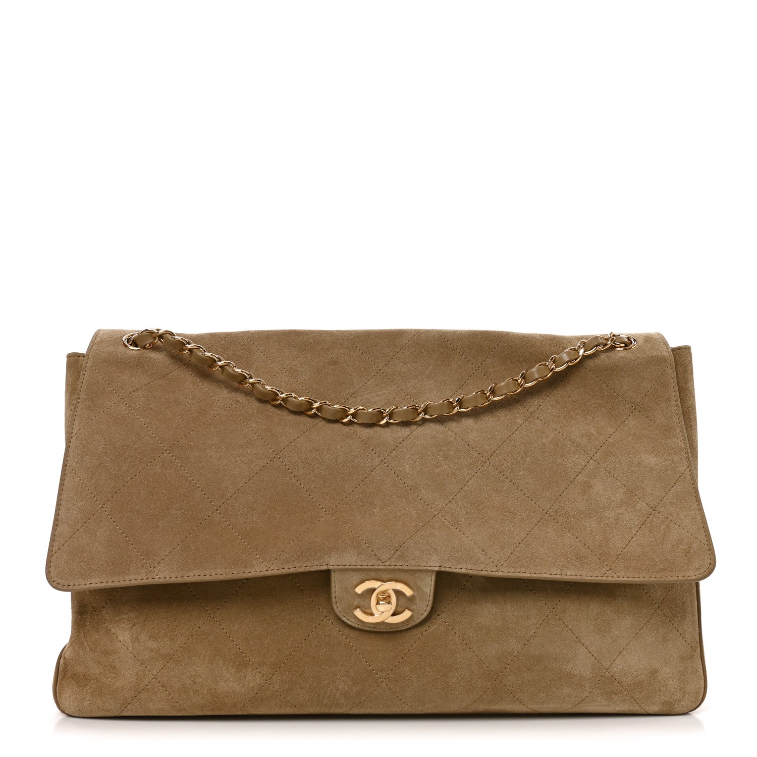 Suede Calfskin Souplissimo Maxi Flap Dark Beige