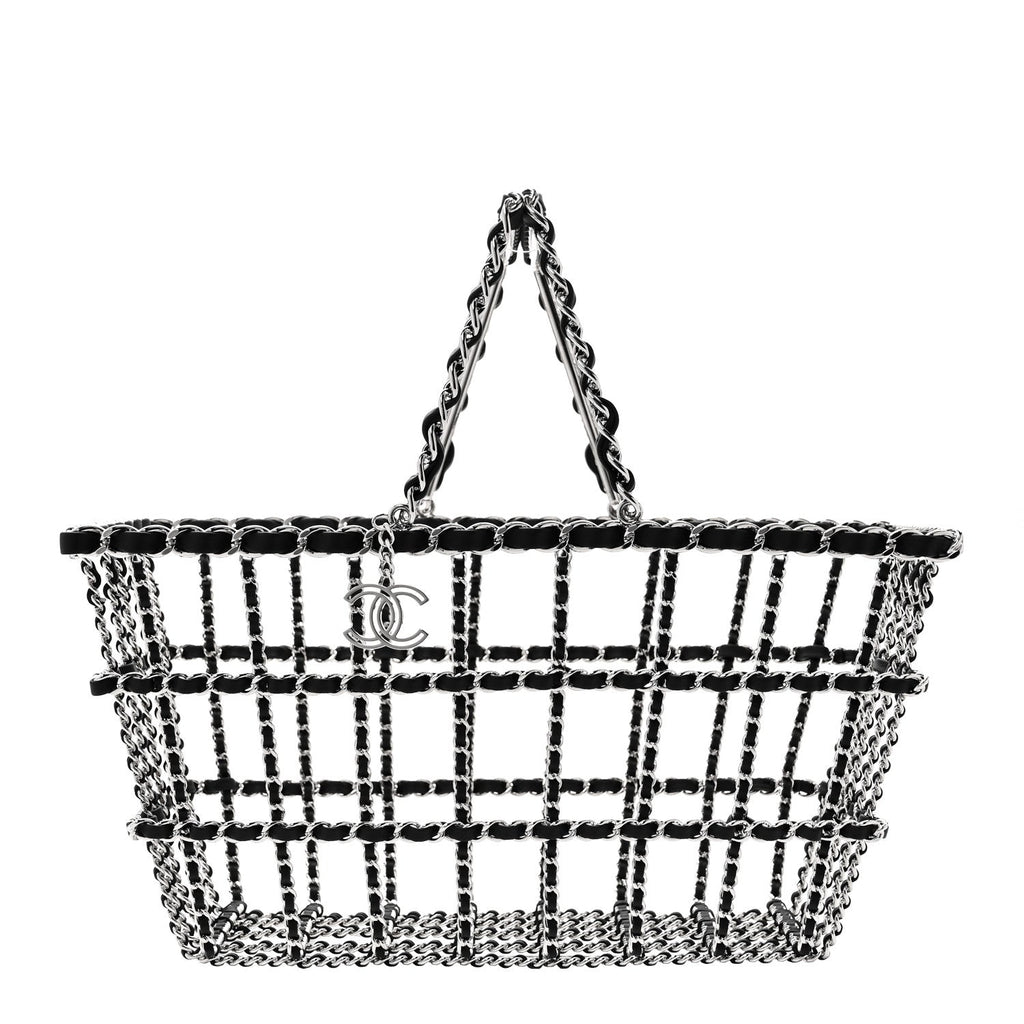 Brass Calfskin Large Grocery By Chanel Shopping Basket Silver