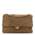 Suede Calfskin Souplissimo Maxi Flap Dark Beige