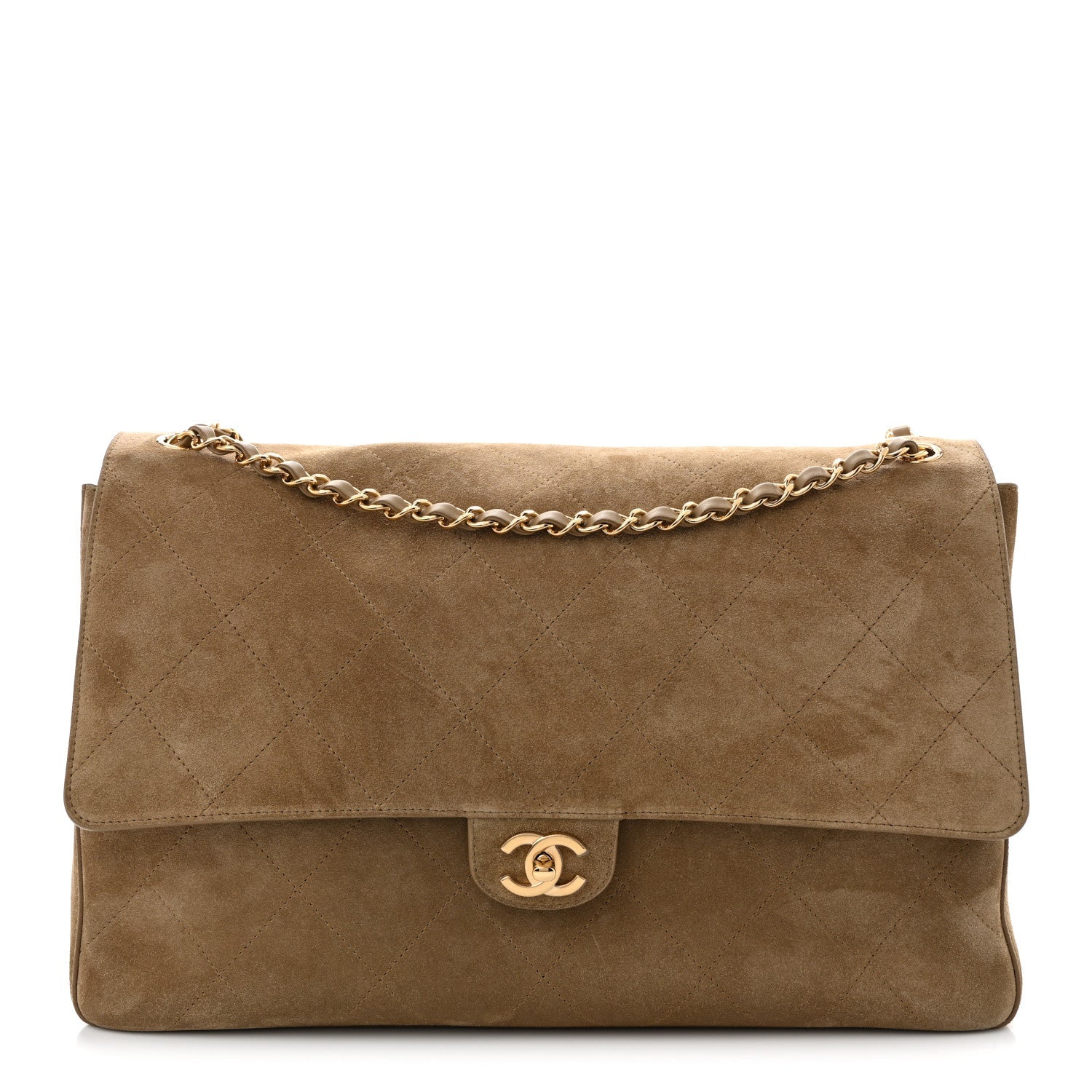 Suede Calfskin Souplissimo Maxi Flap Dark Beige