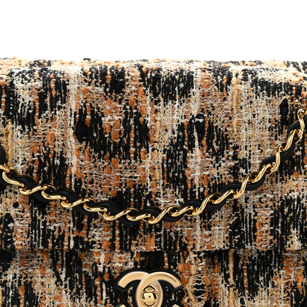 Tweed Mixed Fibers Leopard Print Small Souplissimo Maxi Flap Brown Black White