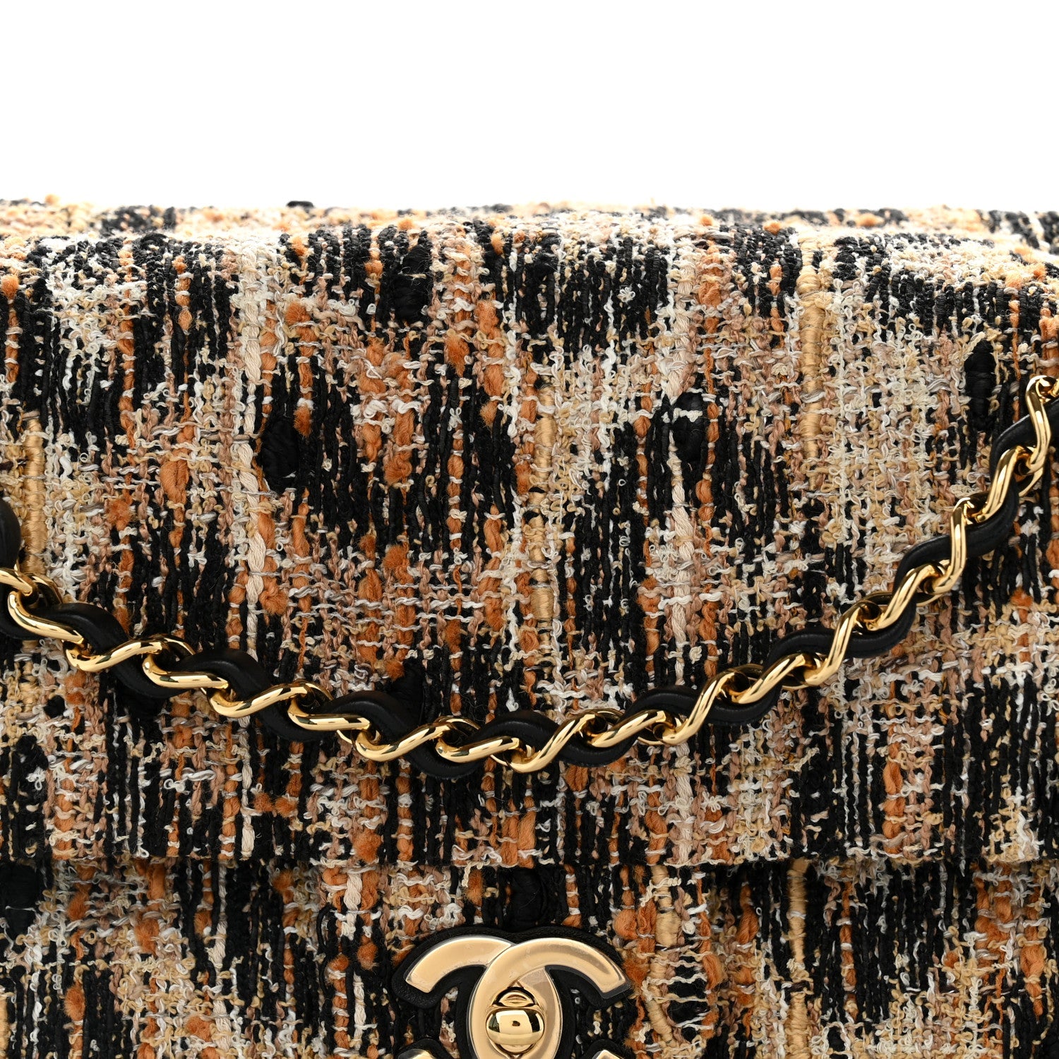 Tweed Mixed Fibers Leopard Print Small Souplissimo Maxi Flap Brown Black White