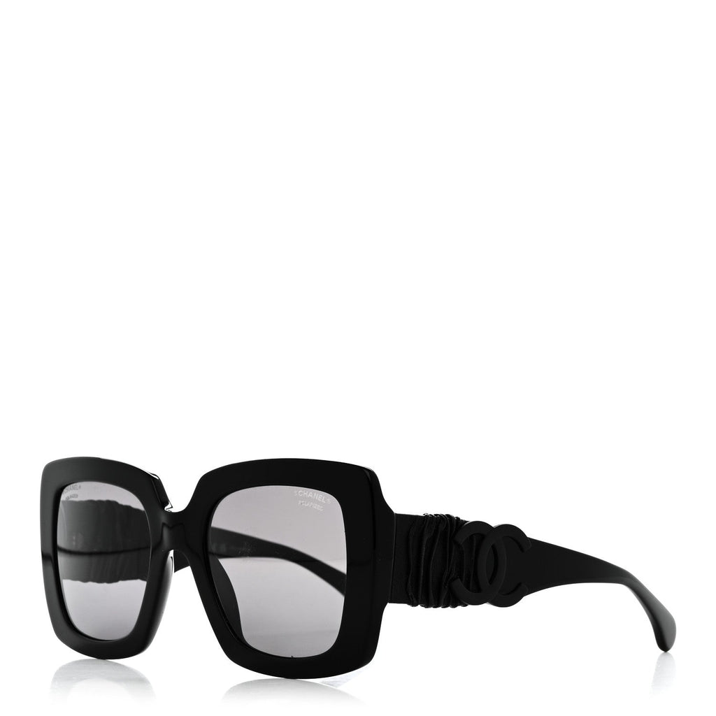 Acetate Calfskin Polarized Square Sunglasses 5474-Q Black