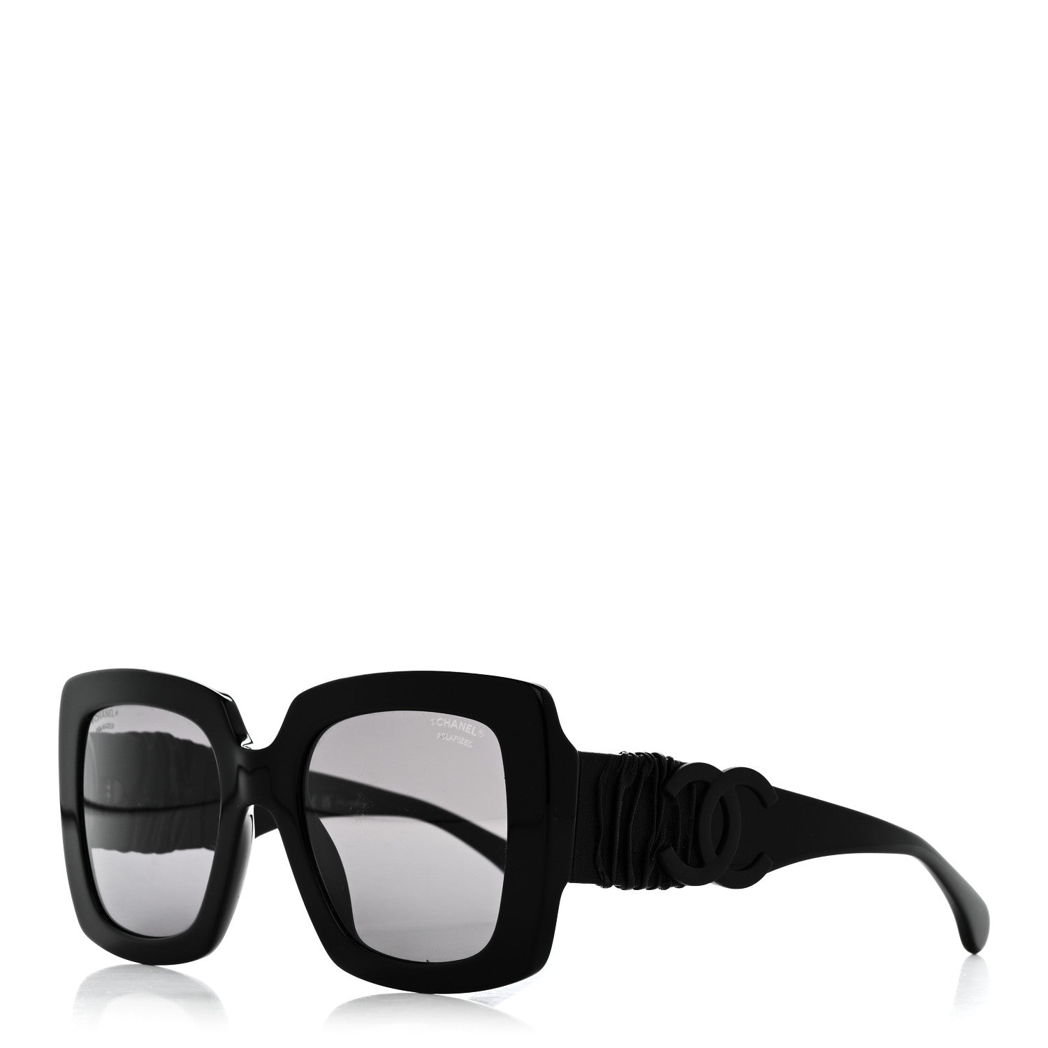 Acetate Calfskin Polarized Square Sunglasses 5474-Q Black