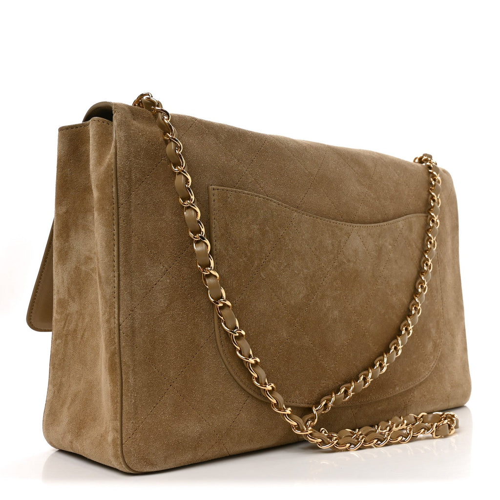 Suede Calfskin Souplissimo Maxi Flap Dark Beige