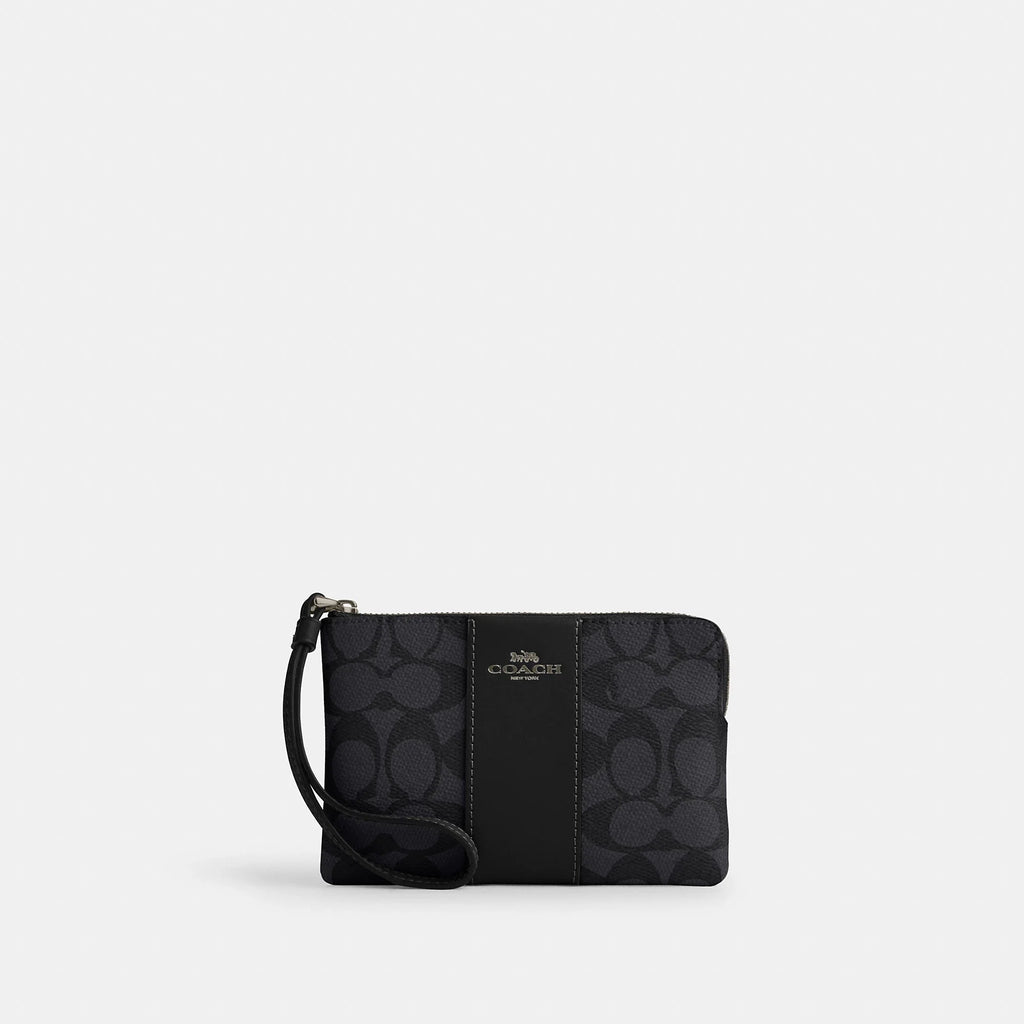 Coach Outlet Corner Zip Wristlet In Signature Canvas With Stripe