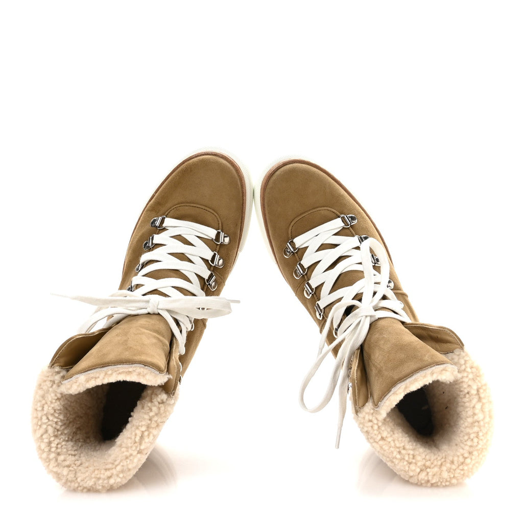 Chevre Velours Woolskin Womens Flocon Ankle Boots 39.5 Beige Gobi Ecru