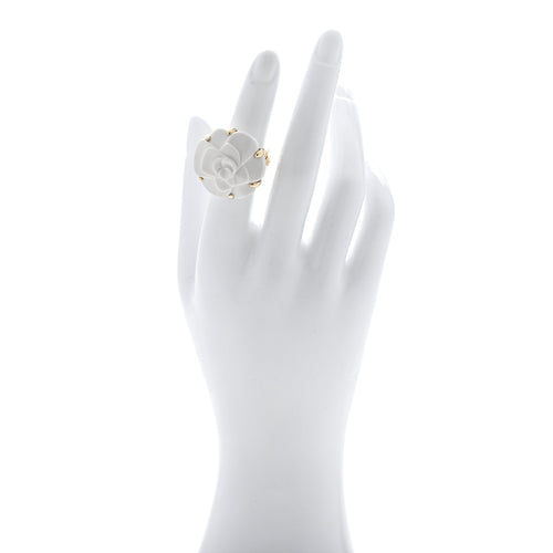 18K Yellow Gold Agate Camellia Ring 50 5.25
