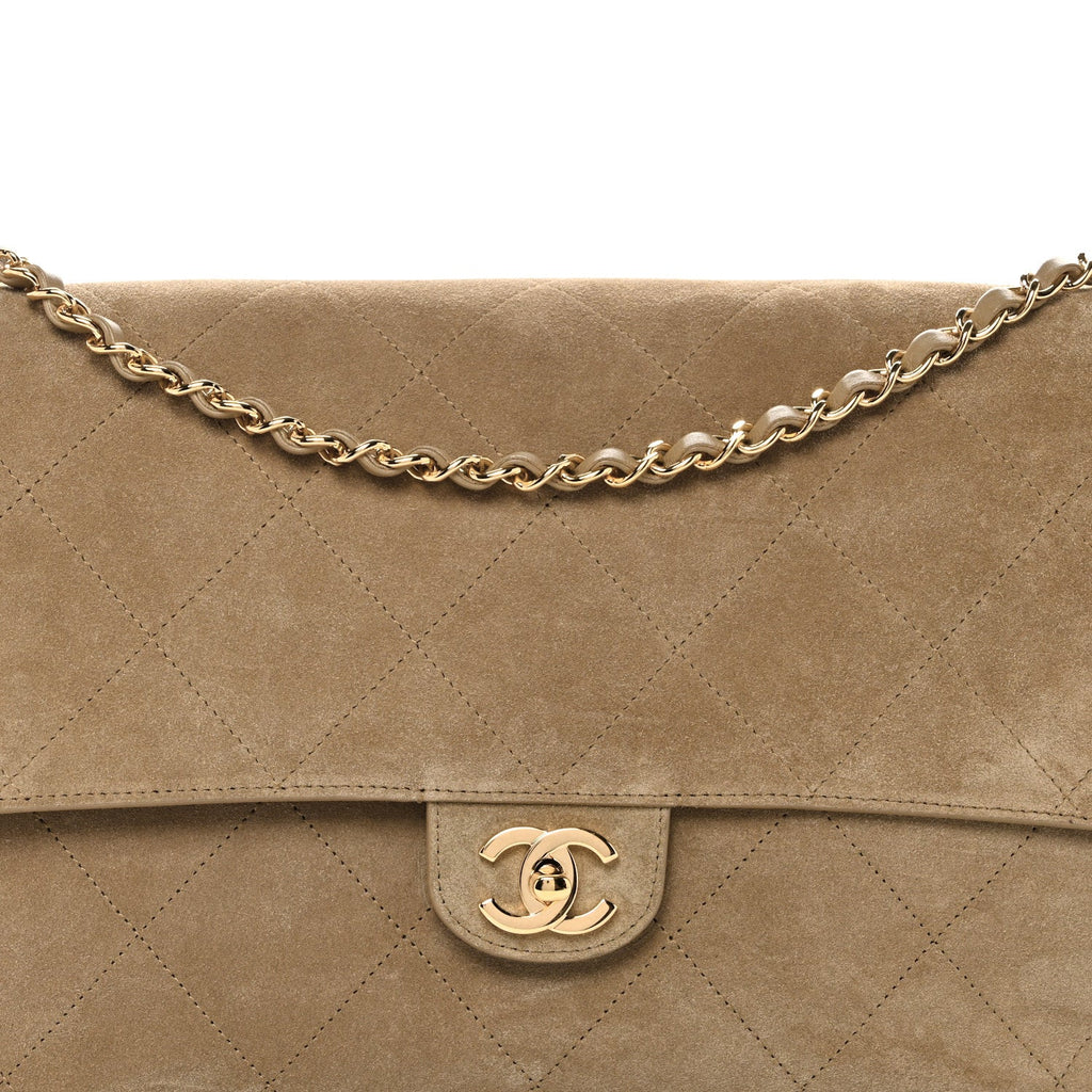 Suede Calfskin Souplissimo Maxi Flap Dark Beige