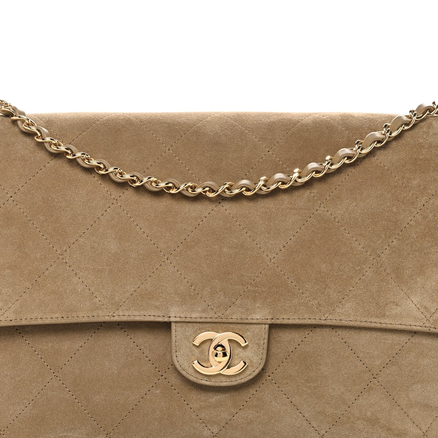 Suede Calfskin Souplissimo Maxi Flap Dark Beige
