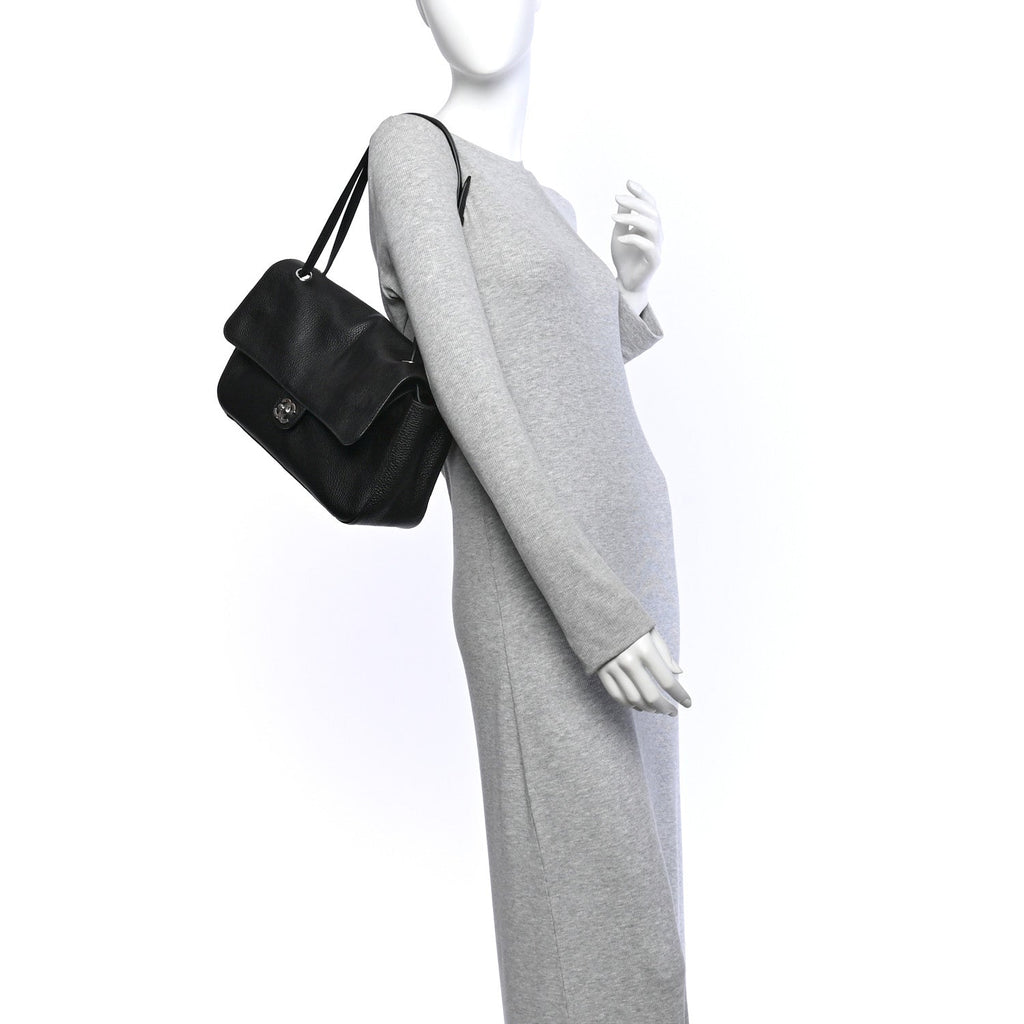 Grained Calfskin Small Souplissimo Maxi Flap Black