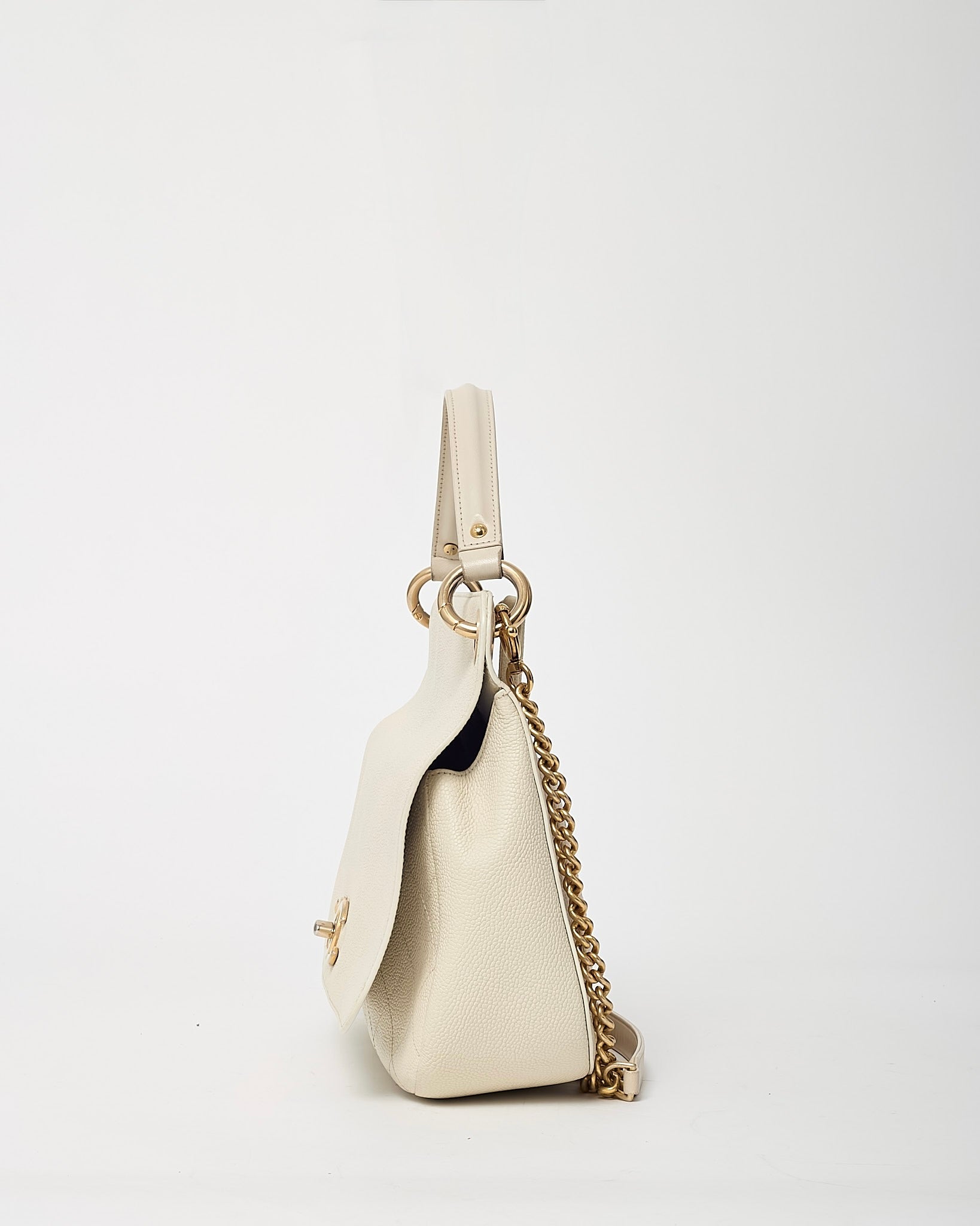 Chanel White Caviar Leather Large Top Handle Flap Bag with Removable Strap