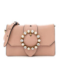 Goatskin Madras Soft Calfskin Crystal Pearl Embellished Shoulder Bag Orchidea