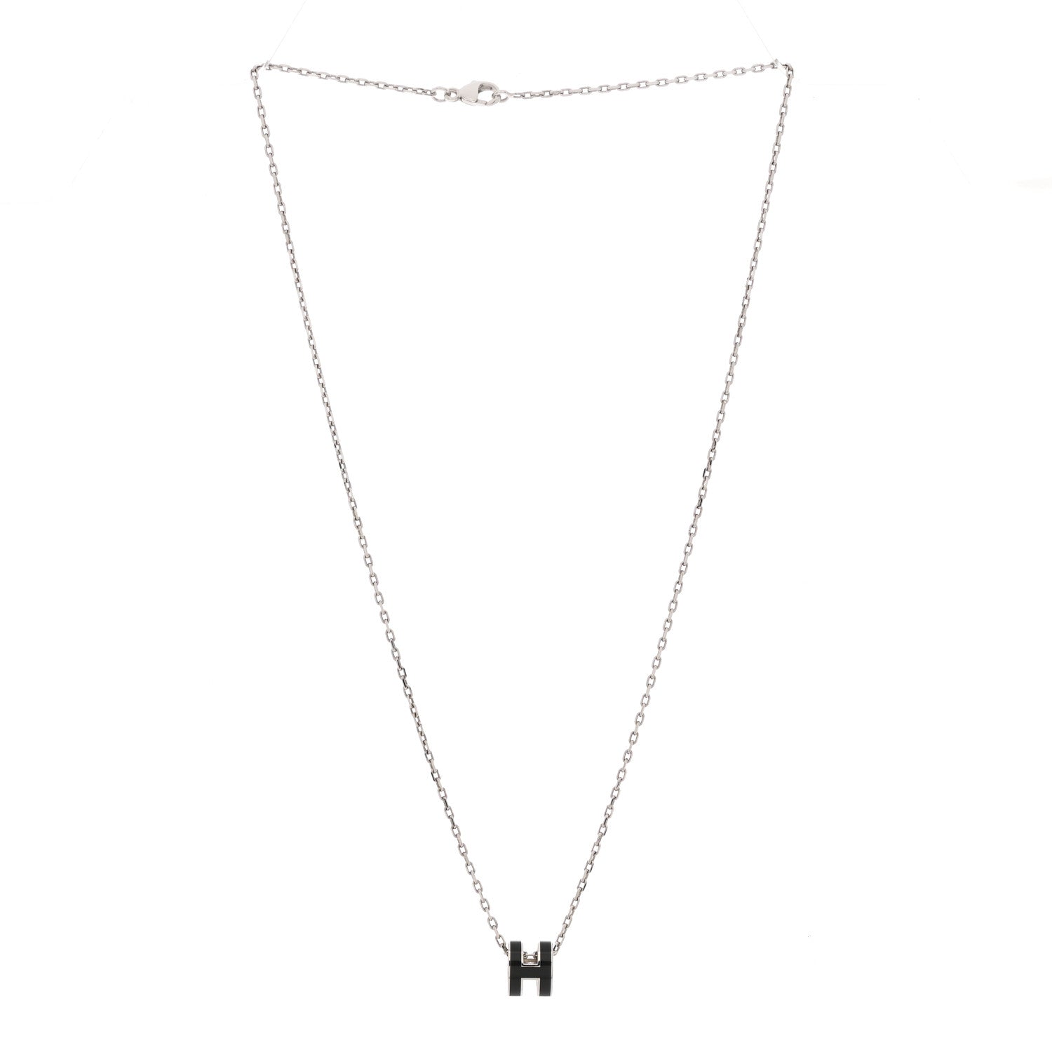 Lacquered Palladium Mini Pop H Pendant Necklace Black