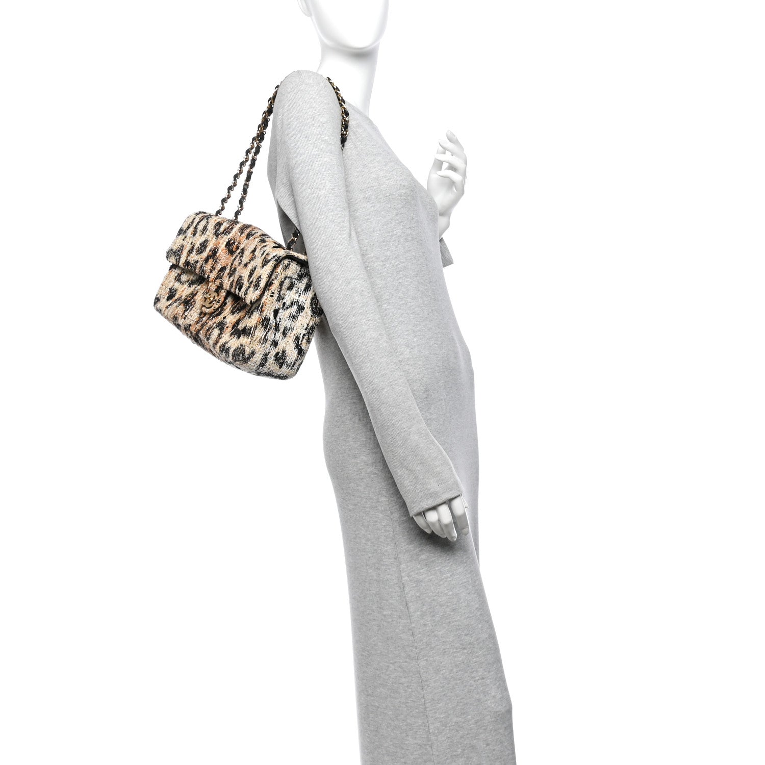 Tweed Mixed Fibers Leopard Print Small Souplissimo Maxi Flap Brown Black White