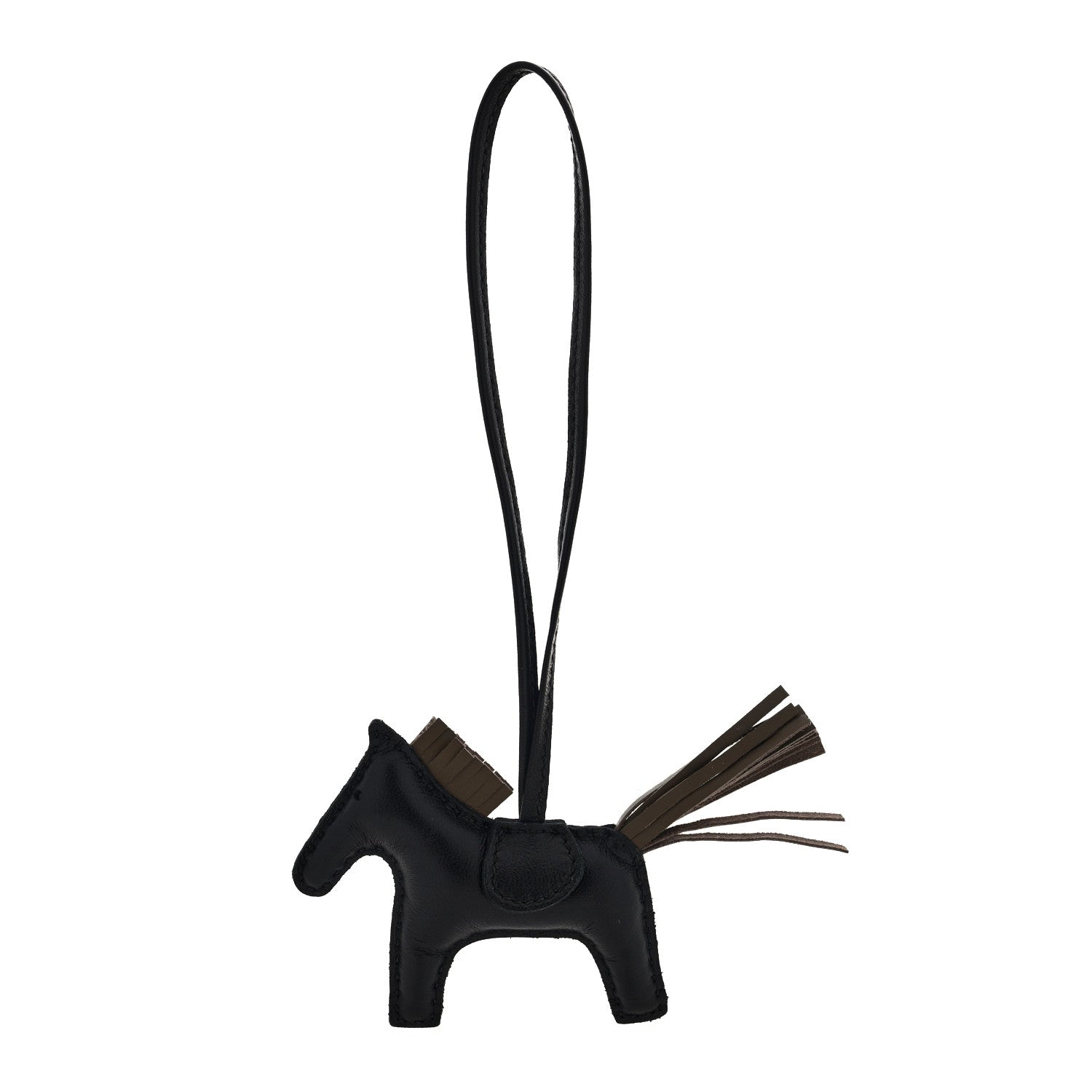 Milo Lambskin Grigri Rodeo Horse Bag Charm PM Black Etoupe