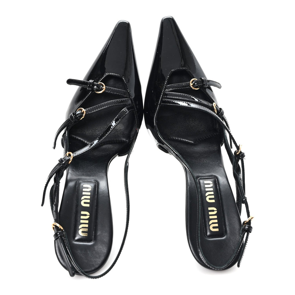 Vernice Buckle Slingback Pumps 38 Black