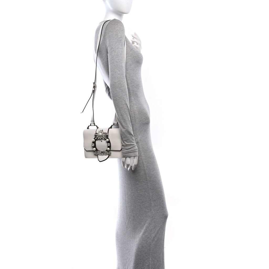Goatskin Madras Soft Calf Crystal Embellished Shoulder Bag Bianco