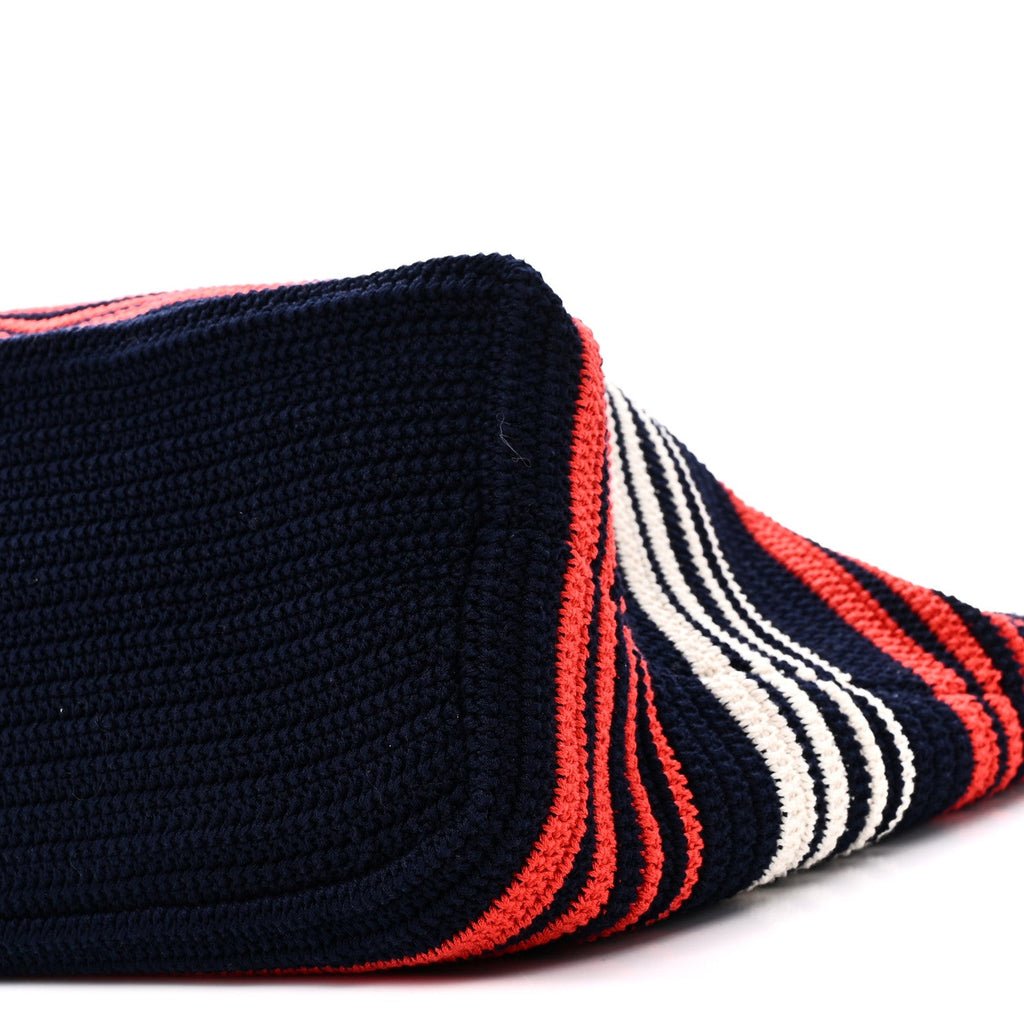 Fabric Crochet Striped Tote Bag Blue Red White