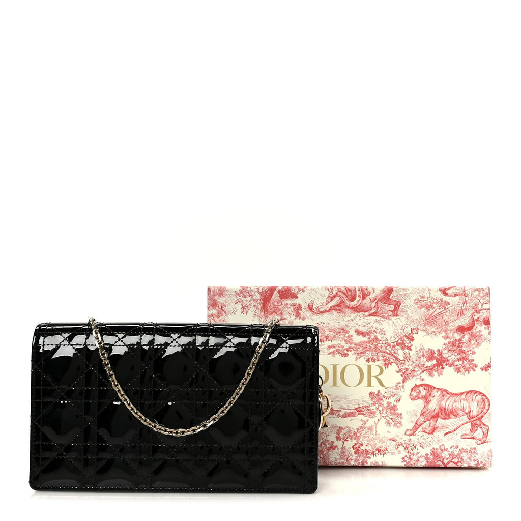 Patent Cannage Lady Dior Convertible Clutch Black