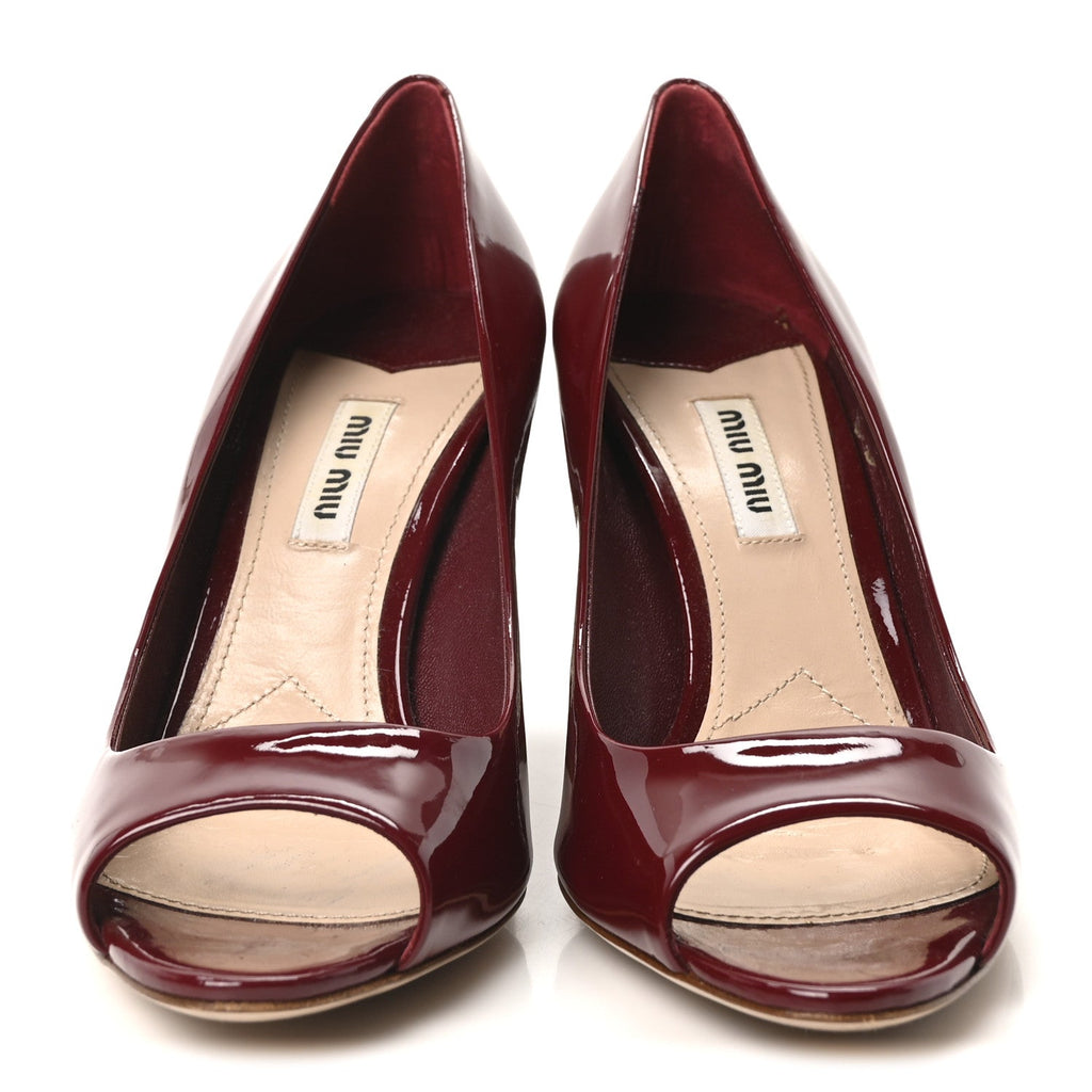 Patent Crystal Peep Toe Pumps 37.5 Burgundy