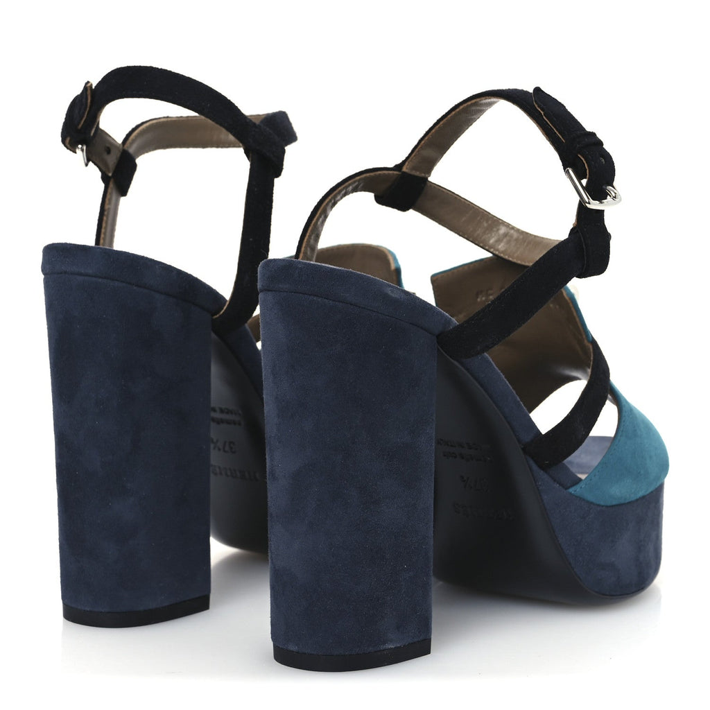 Suede Goatskin Calas Sandals 37.5 Vert Oxford Bleu Celeste Black