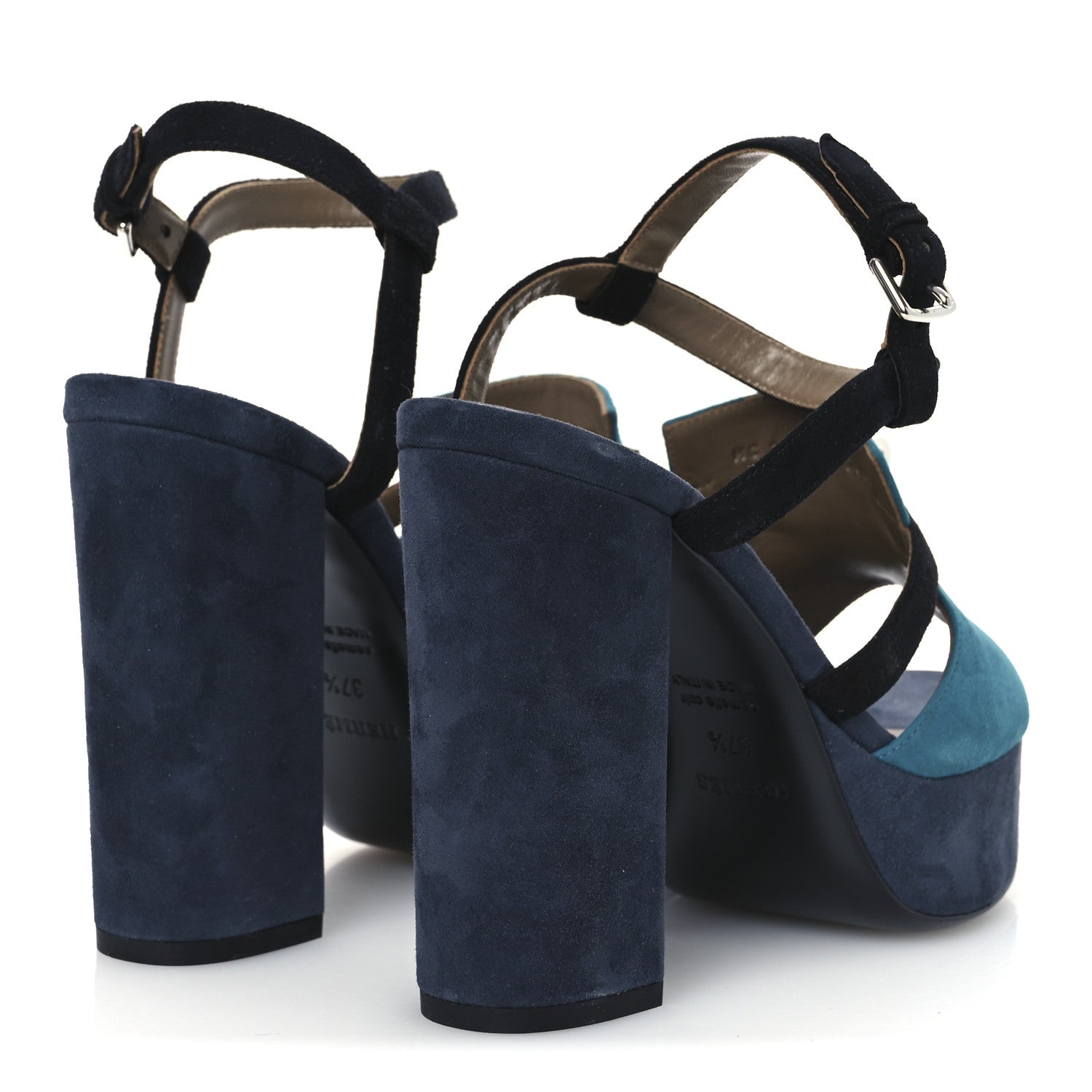 Suede Goatskin Calas Sandals 37.5 Vert Oxford Bleu Celeste Black