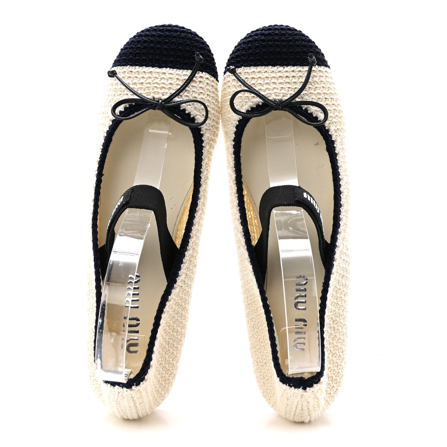 Cotton Crochet Knit Ballerina Flats 38.5 Avorio Blue
