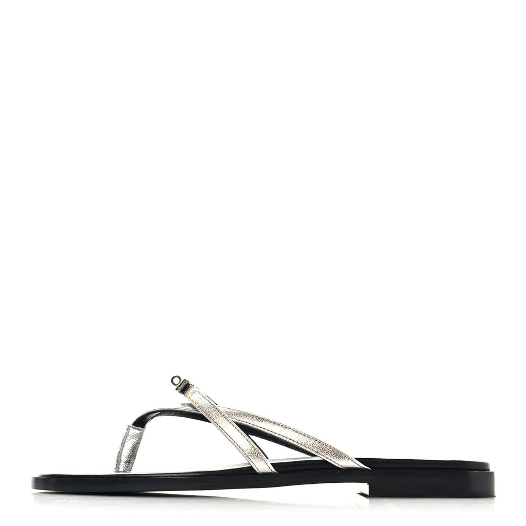 Metallic Goatskin Miss Sandals 37 Gris Argente