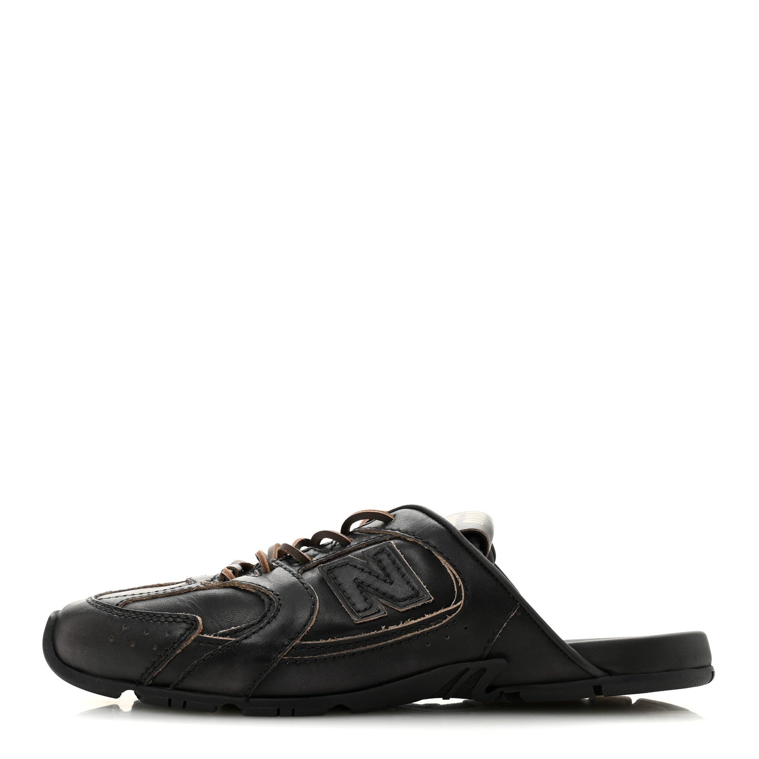 X NEW BALANCE Bleached Calfskin 530 SL Slip-On Sneakers Mules 36.5 Black