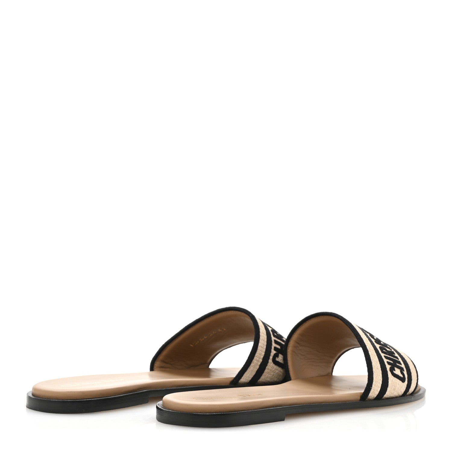 Straw Embroidered Dway Flat Slide Sandals 41 Natural Black