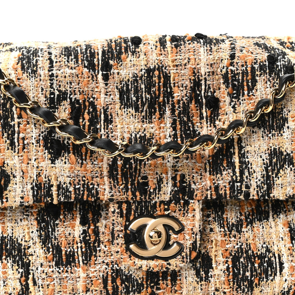 Tweed Mixed Fibers Leopard Print Small Souplissimo Maxi Flap Brown Black White