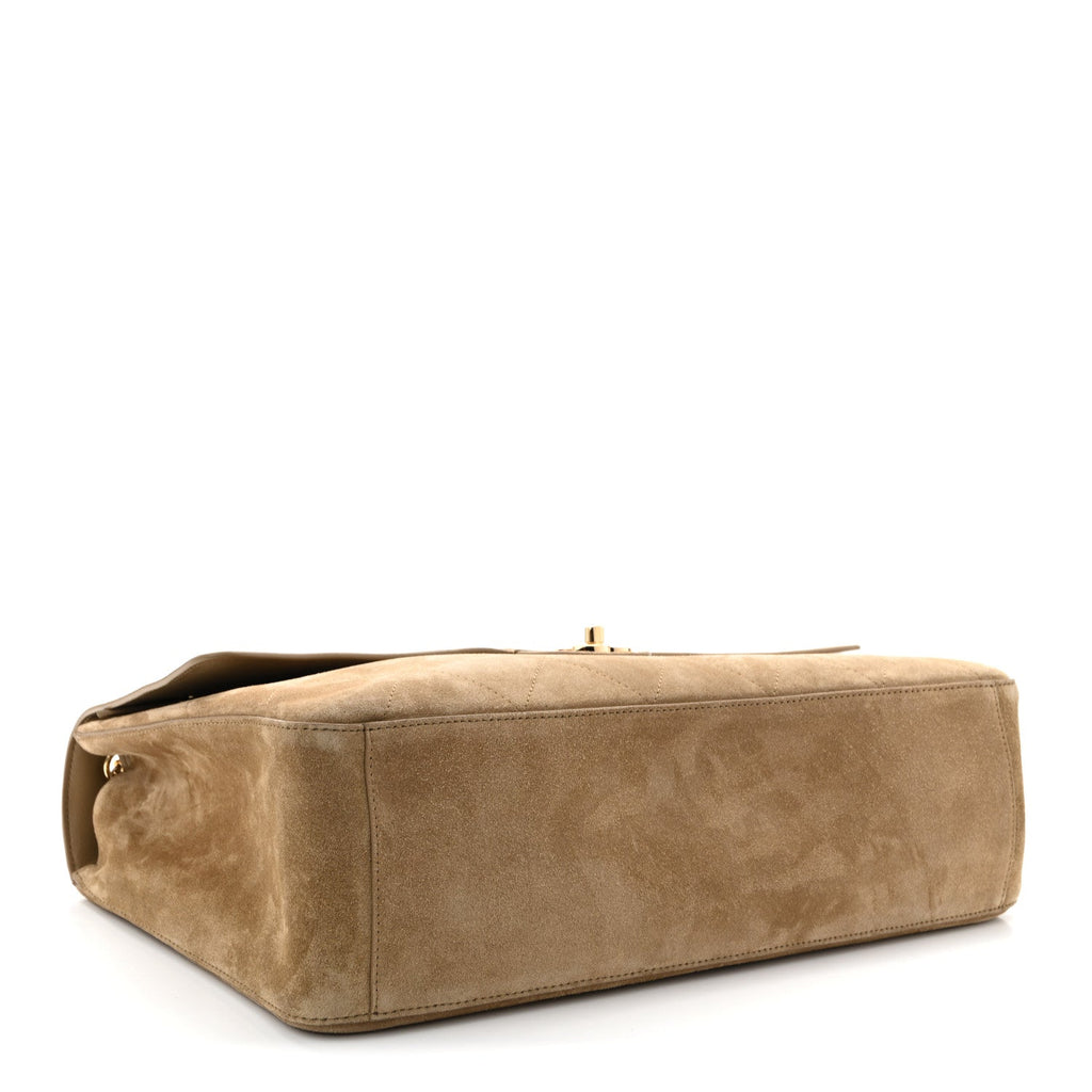 Suede Calfskin Souplissimo Maxi Flap Dark Beige