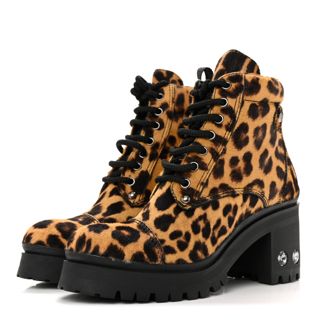 Cavallino Calf Hair Leopard Lace Up Boots 37.5 Miele