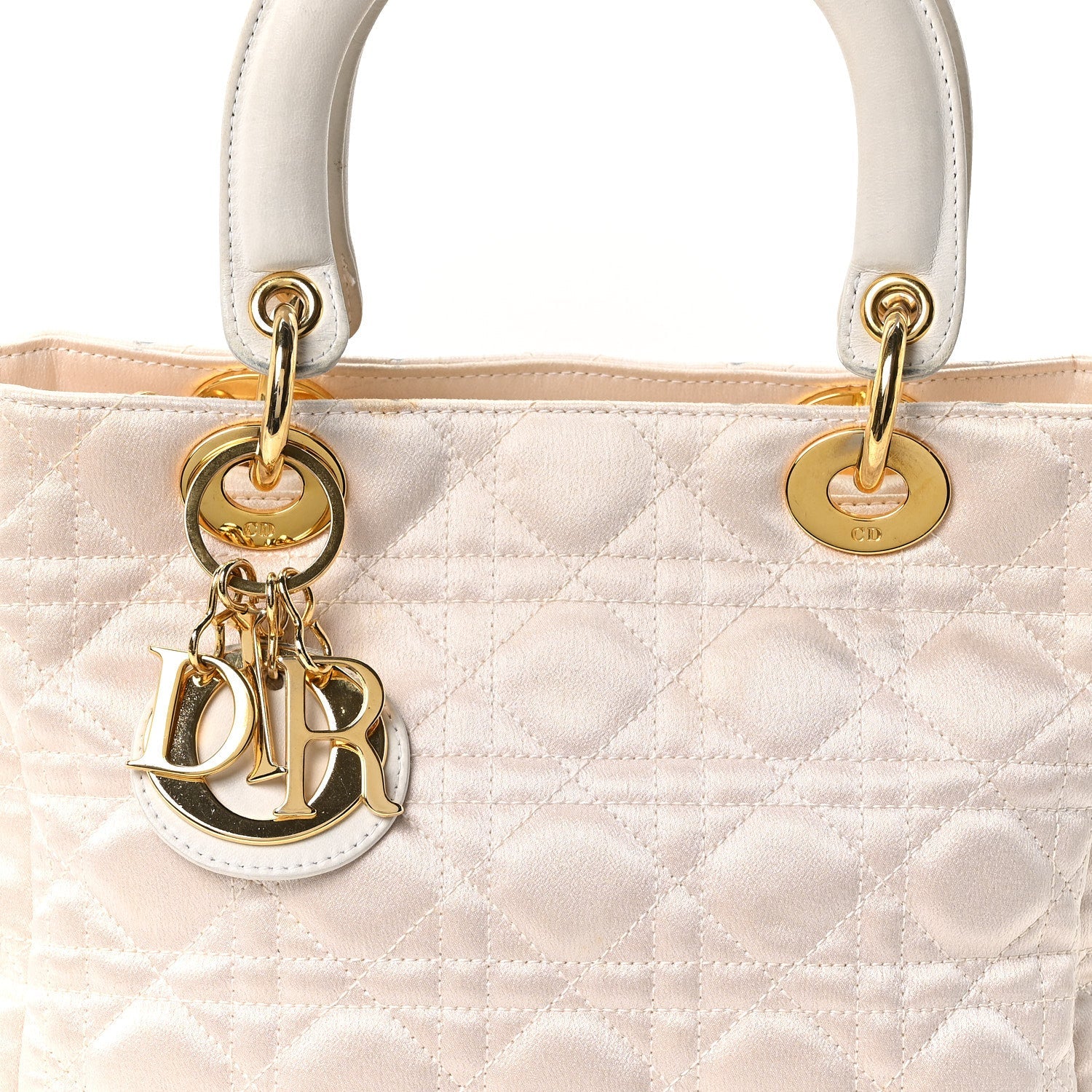 Metallic Nylon Cannage Medium Lady Dior White