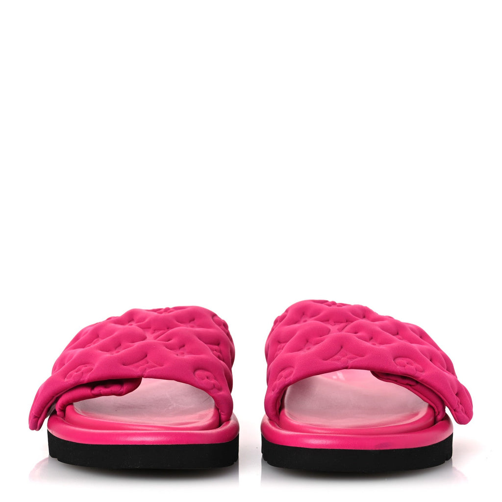 Technical Fabric Embossed Monogram Pool Pillow Comfort Mules 37 Fuchsia